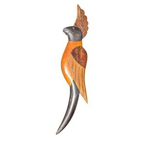 Vintage 1950s Inlaid Wood Parrot Bird Brooch Pin Marquetry Design Unique